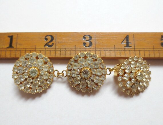 Long Vintage Rhinestone and Gold-Tone Clip-on Ear… - image 3