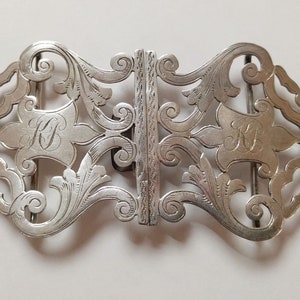 1886 English Hallmarked Silver Nurse-Style Belt Buckle, Initialed "KP", Cornelius Saunders & James Hollings