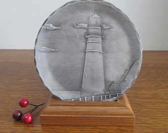 Vintage Hammered Recycled Aluminum Coaster Set Lighthouses American Forging USA Barware