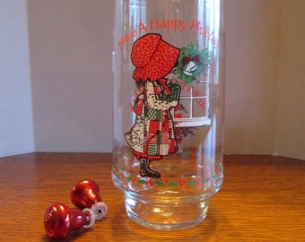 Vintage Holly Hobbie Drinking Glass  16 oz   American Greetings Coca Cola  Have A Happy Holiday