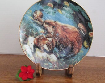 Vintage Beaver Family Collectible Plate Artist Amy Brackenbury The Danbury Mint 1991