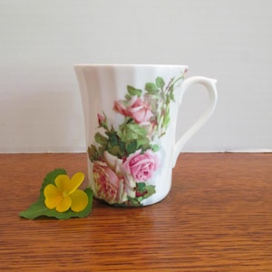 Vintage Fine Bone China Mug with Pink Roses  8 oz   Made in England