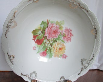 Antique China Serving Bowl  Roses