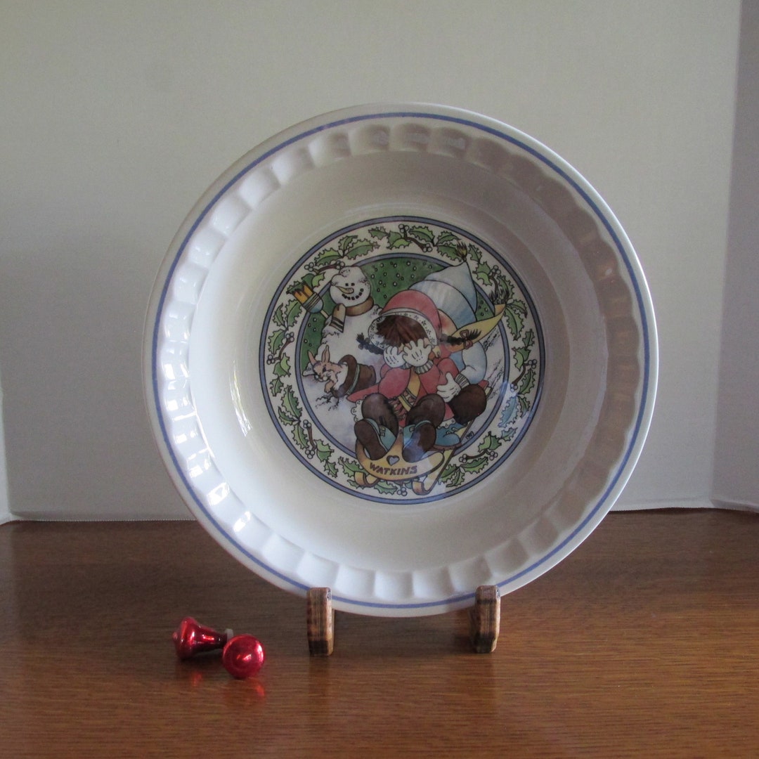 Vintage Ceramic Snow Magic Pie Plate 1989 Watkins Country Kids