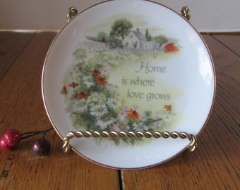 Vintage Miniature Porcelain Plate  Home is where Love Grows 1976  Wall Decor