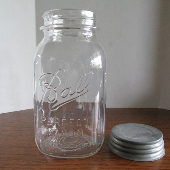RARE VINTAGE BALL MASON JAR With HANDLE Small 4” With RED LID No. 6 Made In  USA