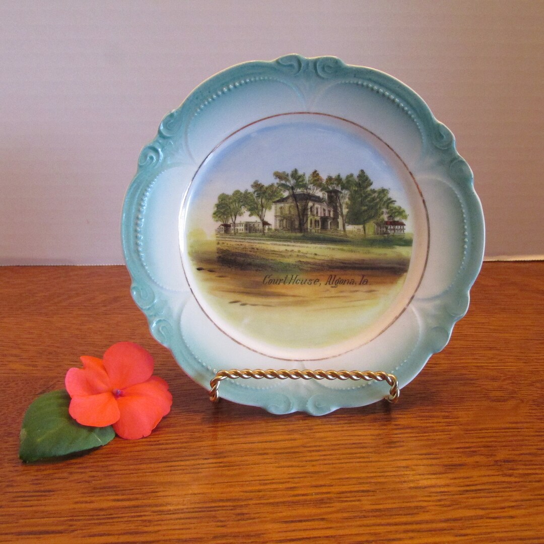 Antique China Algona IA Souvenir Plate the Court House Please Read