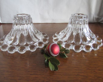 Vintage Pair Candlestick Holders Pressed Glass Home Decor