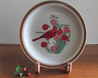 Vintage Ohio Souvenir Plate  Red Cardinal  Stoneware