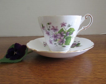 Vintage Tea Cup & Saucer with Purple Violets Regency Bone China Made in England