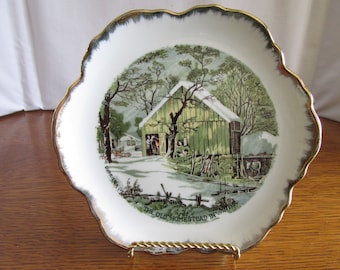 Vintage Currier & Ives Plate  The Old Homestead in Winter  Wall Decor