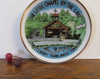 Vintage Miniature The Little Chapel By the Lake Souvenir Plate  Knott's Berry Farm Ghost Town Calf  4 Inches in Diameter  Wall Decor