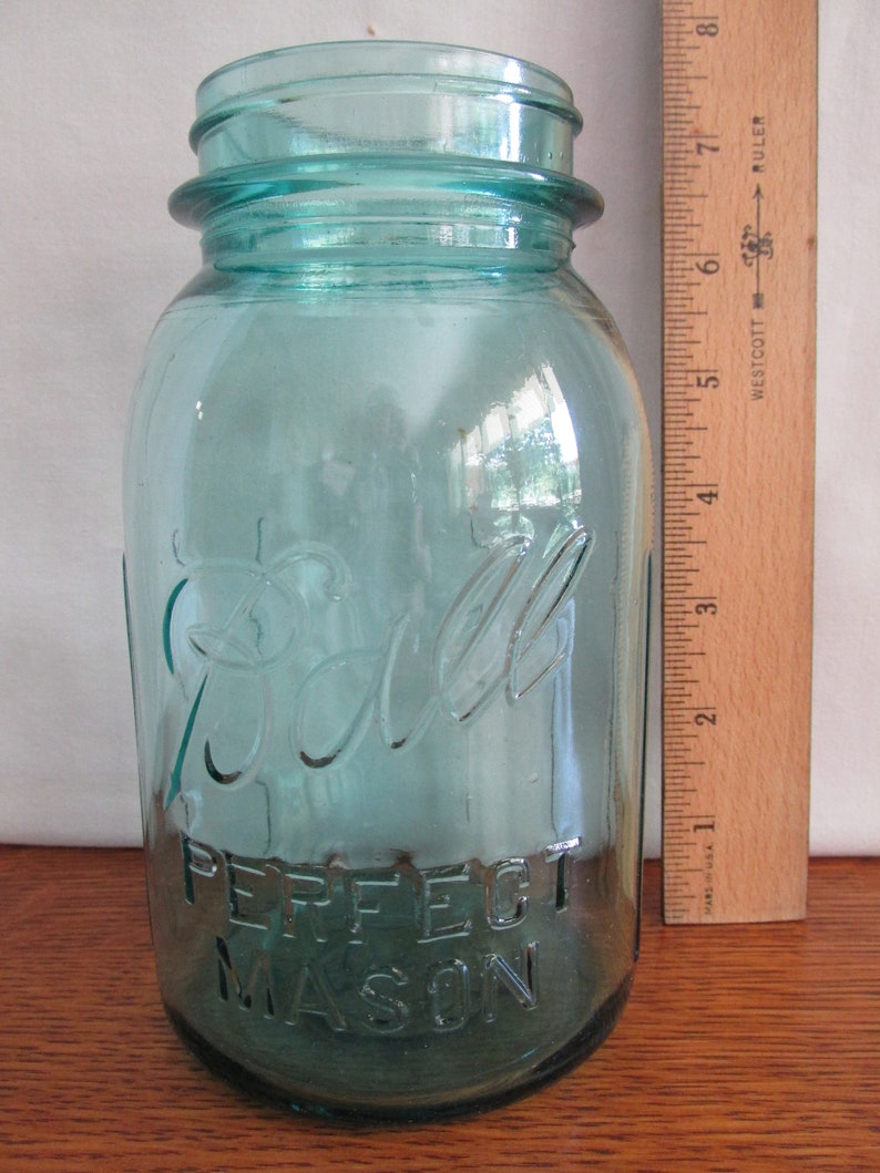 Vintage Ball Quart Canning Jar Aqua Blue Ribbed Zinc Lid Etsy