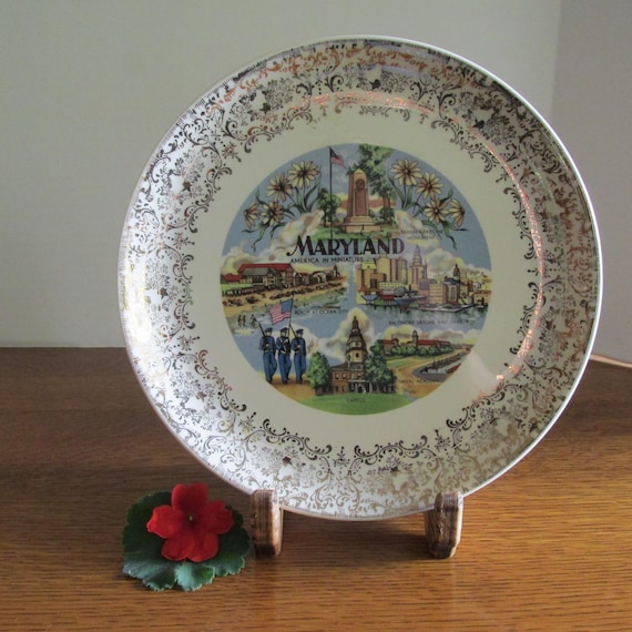 Vintage Maryland Souvenir Plate  9 1/4 Inches in Diameter