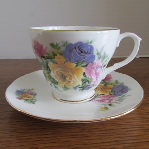 Vintage Fine Bone China Tea Cup & Saucer Multicolored Roses Duchess Made in England