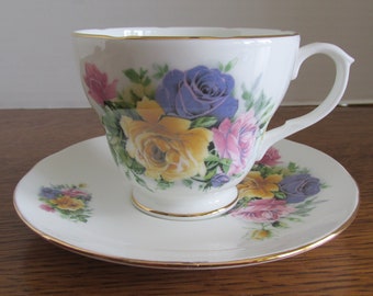 Vintage Fine Bone China Tea Cup & Saucer Multicolored Roses Duchess Made in England