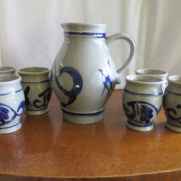 Vintage Set  Pitcher & Mugs  Salt Glaze Pottery