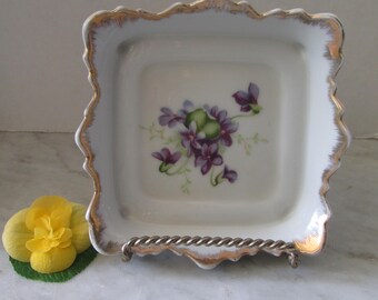 Vintage China Trinket Dish with Violets  Ring Dish  Knick Knacks