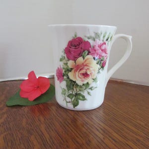 Vintage Fine Bone China Mug Pink Red & Yellow Roses Made in England 8 oz