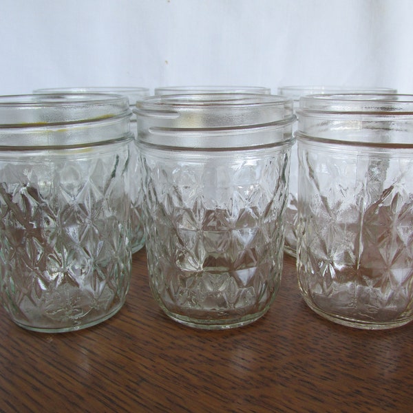 Vintage Set of 6  Ball Quilted Glass Jelly Jars One Cup