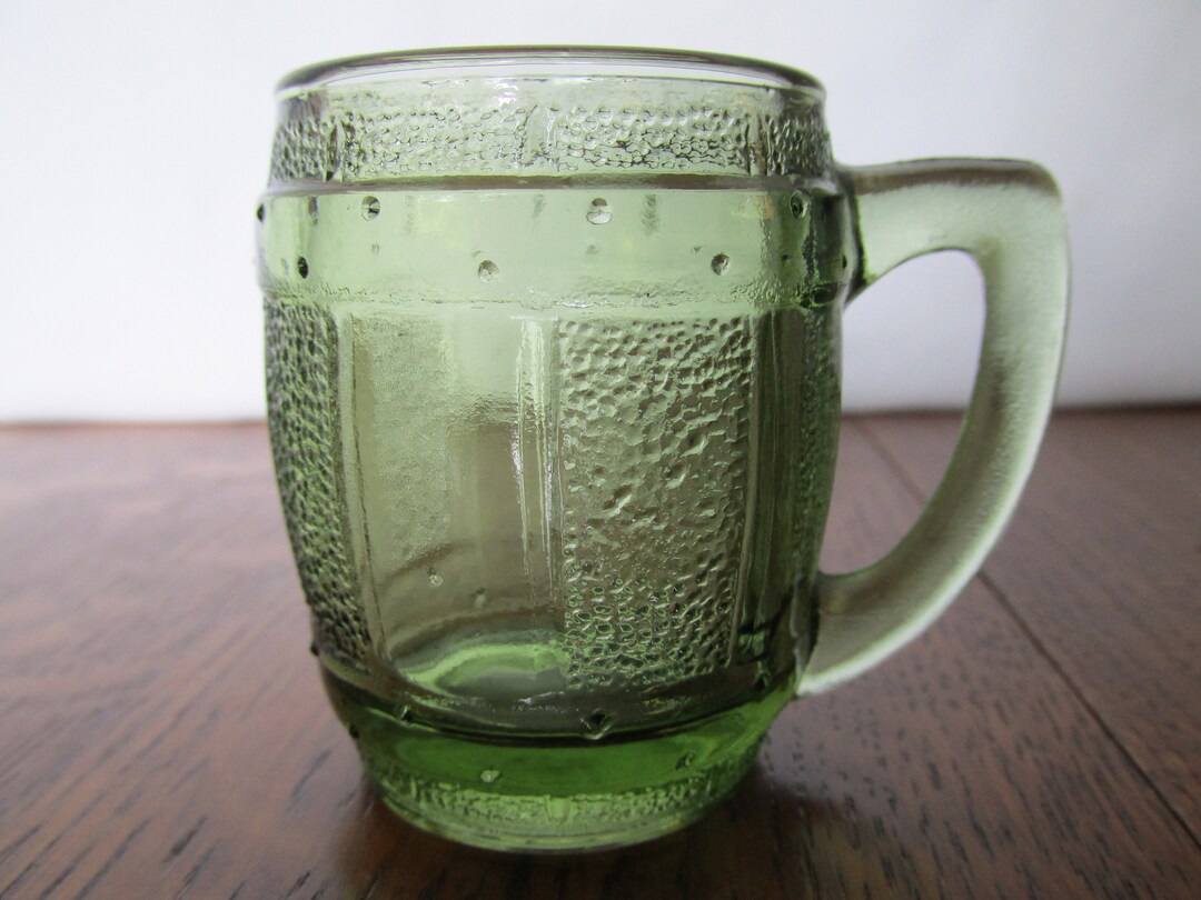 Vintage Barrel Toothpick Holder Green Glass Etsy