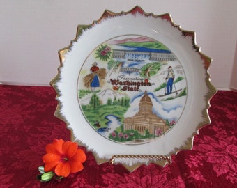 Vintage Washington Souvenir Plate  Decorative Cut-Out Rim Wall Decor