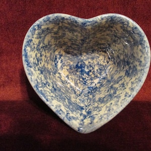 Vintage Blue Spongeware Heart Bowl