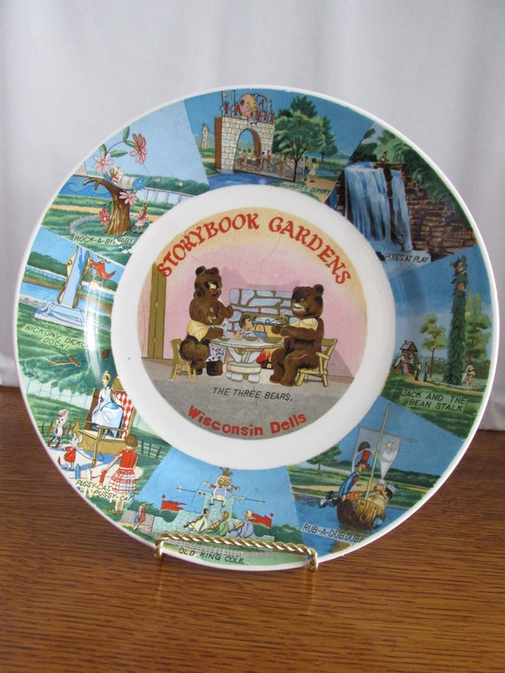 Vintage Wisconsin Dells Souvenir Plate Story Book Gardens Etsy