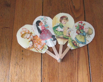 Vintage Folding Paper Fan  Paddle Style