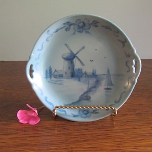 Vintage Blue Windmill Ring Dish  Trinket Dish Holland Souvenir