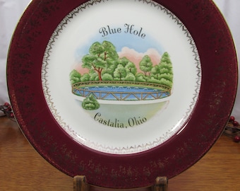Vintage Blue Hole Castalia Ohio Souvenir Plate  Ohio Souvenirs