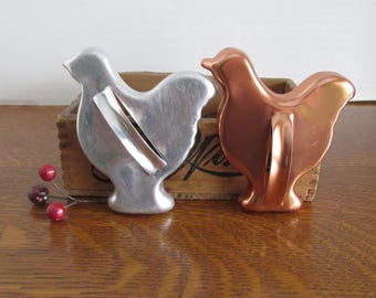 Vintage Pair Aluminum Hen Cookie Cutters