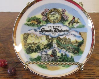 Vintage Miniature South Dakota Plate 4 Inches in Diameter  Wall Decor