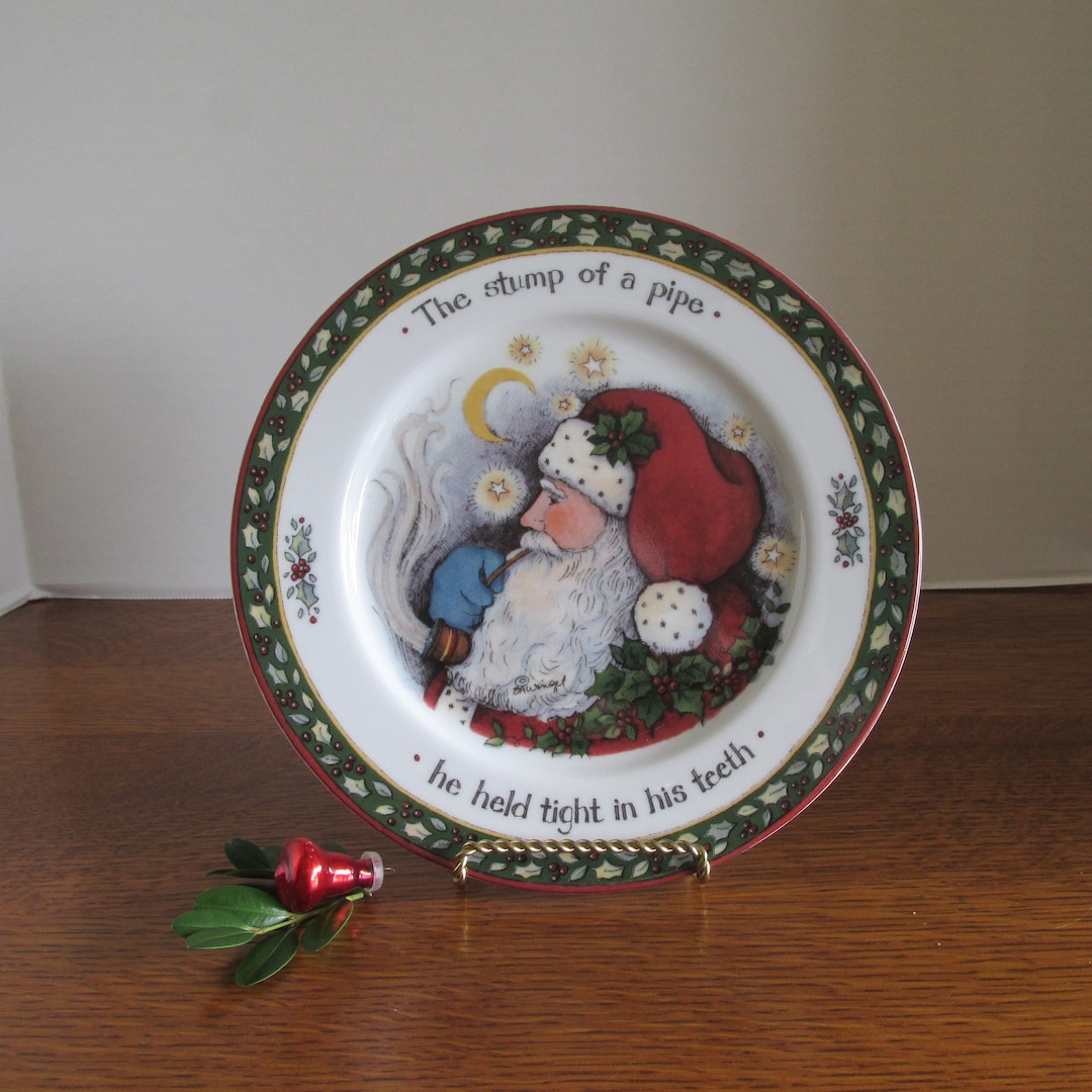 Vintage Porcelain Santa Claus Plate the Stump of a Pipe Etsy