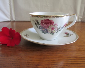 Vintage China Tea Cup & Saucer Roses  Japan 8 oz.