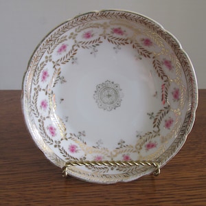 Antique Set 4 Fruit Dishes Dessert Bowls Made by CT Germany Pink Roses & Gold Accents