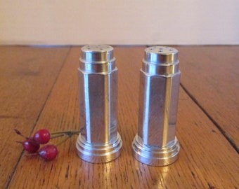 Vintage Small Aluminum Remco Salt & Pepper Shakers  PAT PEND Version  2 Inches Tall
