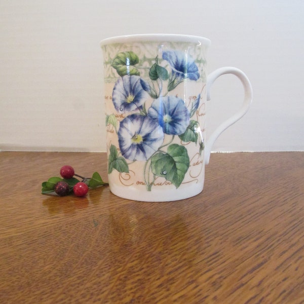 Vintage Fine Bone China Blue Morning Glories Mug  Made in England 12 oz