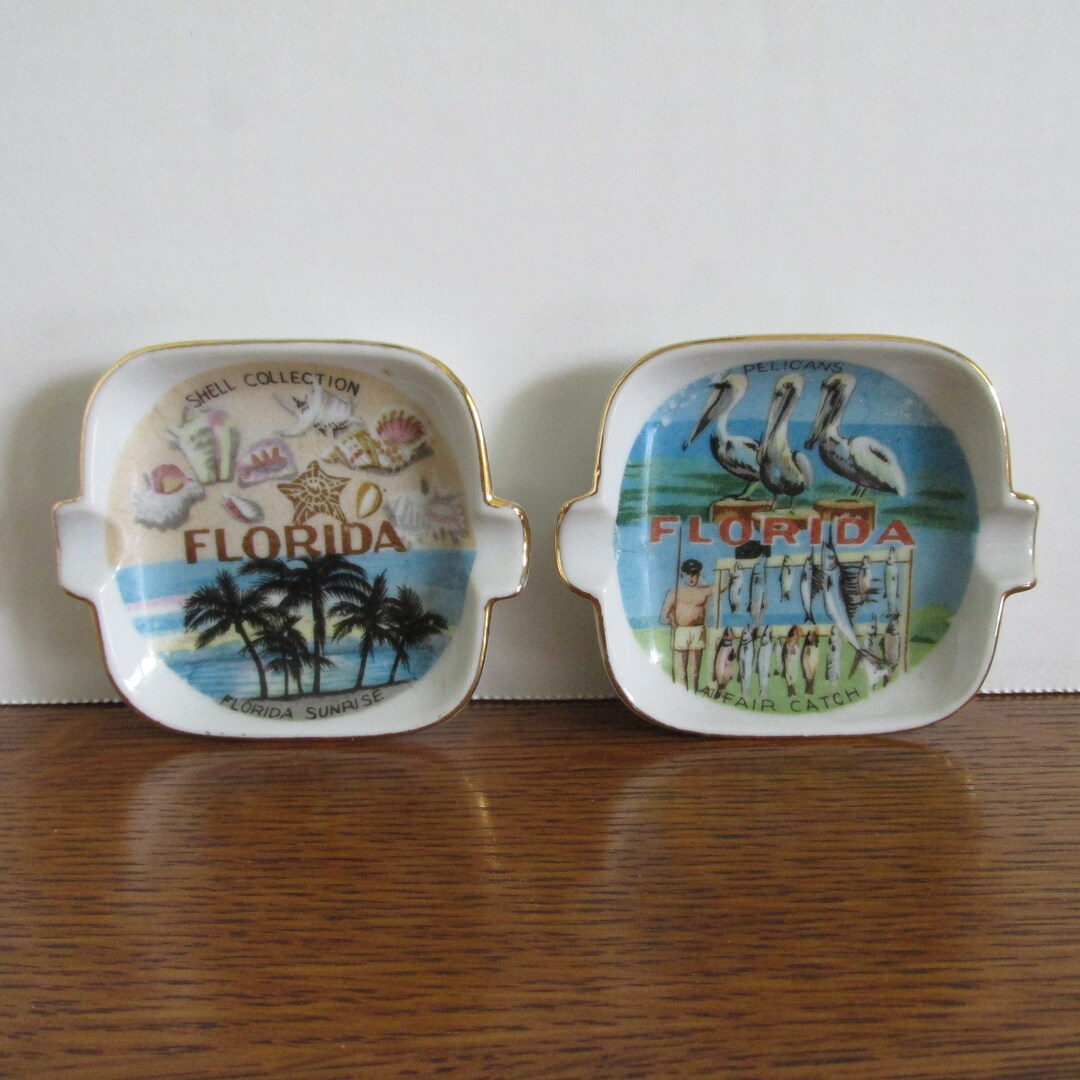 Vintage Pair Florida Souvenir Ashtrays Made in Japan Knick Etsy
