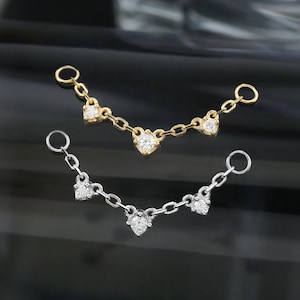 Moissanit-Clicker-Kette für Piercings • Ohrhaken aus Sterlingsilber mit Edelstein-Knorpel-Clicker-Kette • Industrielle Wickelkette für Nasenpiercings