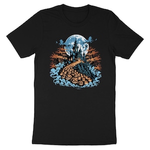 Vintage Gothic Haunted House T-Shirt, Spooky Pumpkin Patch Castle Tee (Dark Fantasy)