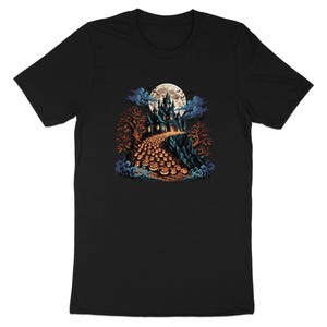Haunted Castle Halloween T-Shirt, Gothic Pumpkin Patch Horror Tee (100% Cotton)