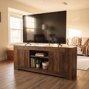 Farmhouse TV Stand, Media Console, Storage Cabinets, Adjustable Shelf
