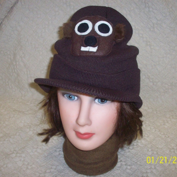 Groundhog Hat.  Knit with brim.   (no tail)//Groundhog Day//Punxsutawney, Pa//February 2nd//Groundhog Souvenir