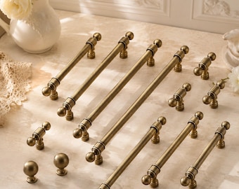 Solid Brass Cabinet Knob and Drawer Pull, Vintage Wardrobe Handle, Antique Brass Dresser Hardware