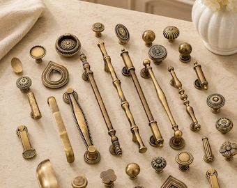 Antique Brass Cabinet Hardware, Vintage Drawer Pulls, Dresser Handles, Furniture Knobs