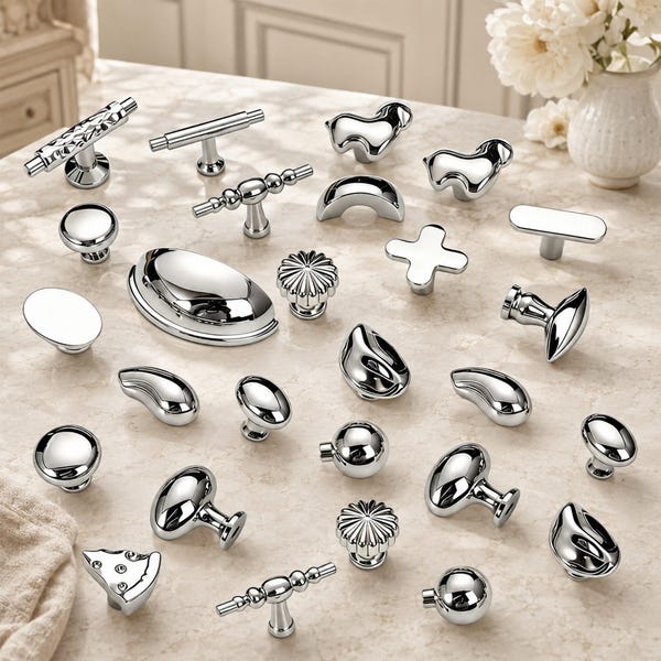 Titanium Silver Cabinet Knobs, Zinc Alloy Drawer Pulls, Mid Century French Furniture Hardware