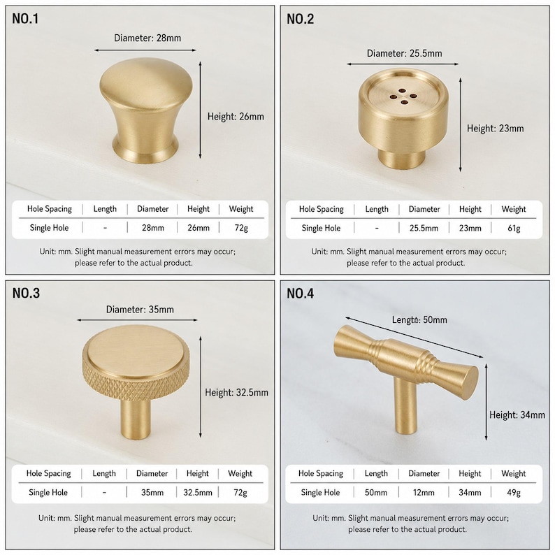Solid Brass Cabinet Knobs Drawer Pulls, Italian Minimalist Brushed Gold Hardware image 4