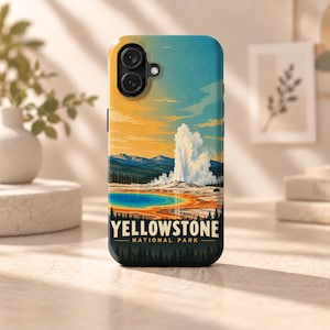 Yellowstone telefonskal Vintage nationalparksfodral för iPhone 17 16 15 Pro Max Galaxy S26 S25 Retro reseposter Old Faithful presentskal