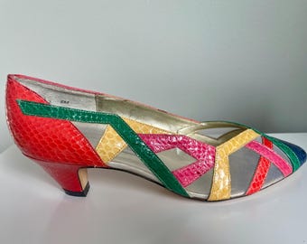 1980s Maserati Snakeskin Pumps Vintage Geometric Design